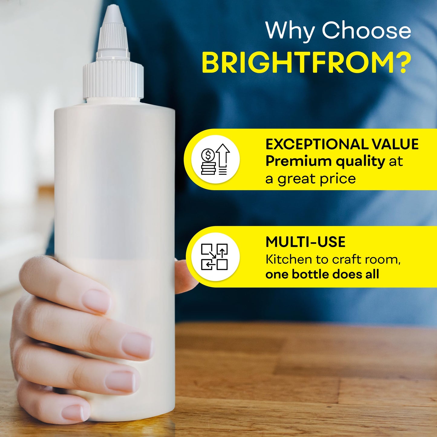 BRIGHTFROM Condiment Squeeze Bottles, 16 OZ Empty Squirt Bottle with Twist Top Cap, Leak Proof - Great for Ketchup, Mustard, Syrup, Sauces, Dressing, Oil, Arts and Crafts, BPA FREE Plastic - 2 PACK