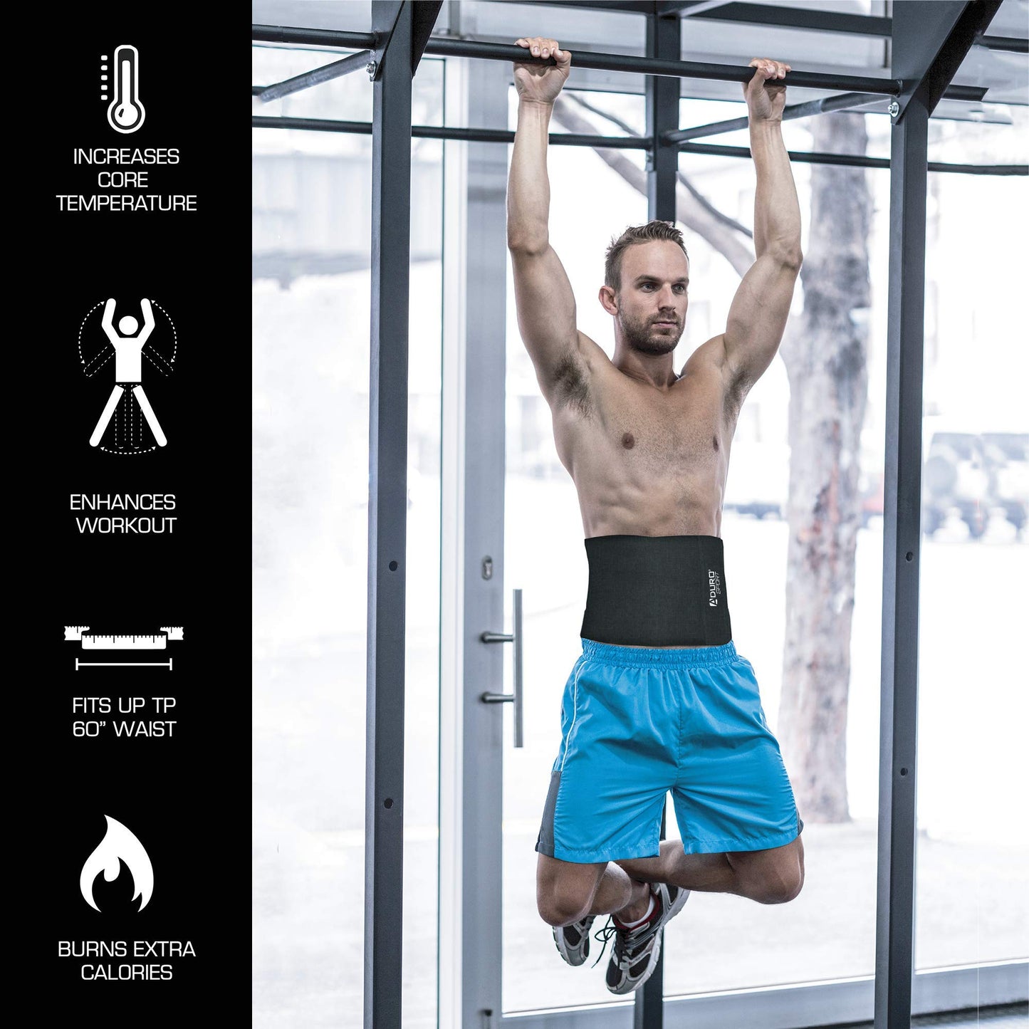 Aduro Waist Trainer for Men Women 12" Sweat Belt Waist Trimmer Stomach Slimming Body Shaper Exercise Equipment Adjustable Belt (Black)