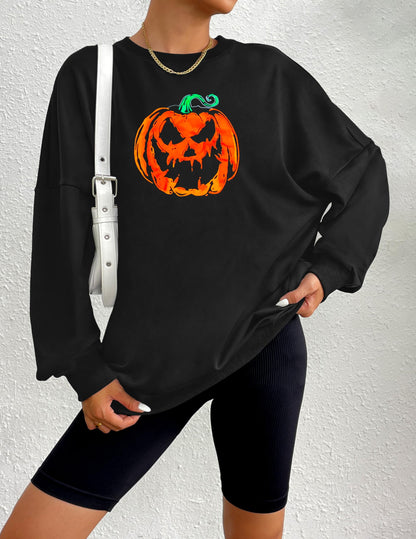 Zeagoo Women's Halloween Pumkin Face Sweatshirts Hocus Pocus Long Sleeve Shirt Spooky Skeleton Pullover Tops Black Pumpkin S
