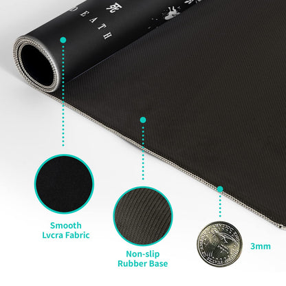 Black and White Japanese Cherry Blossom Gaming Mouse Pad Sakura Death Life Flower Mat 31.5x11.8 Inch Texture Non-Slip Rubber Base Mousepad Stitched Edges Keyboard Desk Pad for Office Home Game