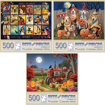Bits and Pieces - Value Set of (3) 500 Piece Jigsaw Puzzles for Adults - Each Puzzle Measures 18" x 24" - 500 pc Large Piece Halloween Jigsaws by Artist Various Artists