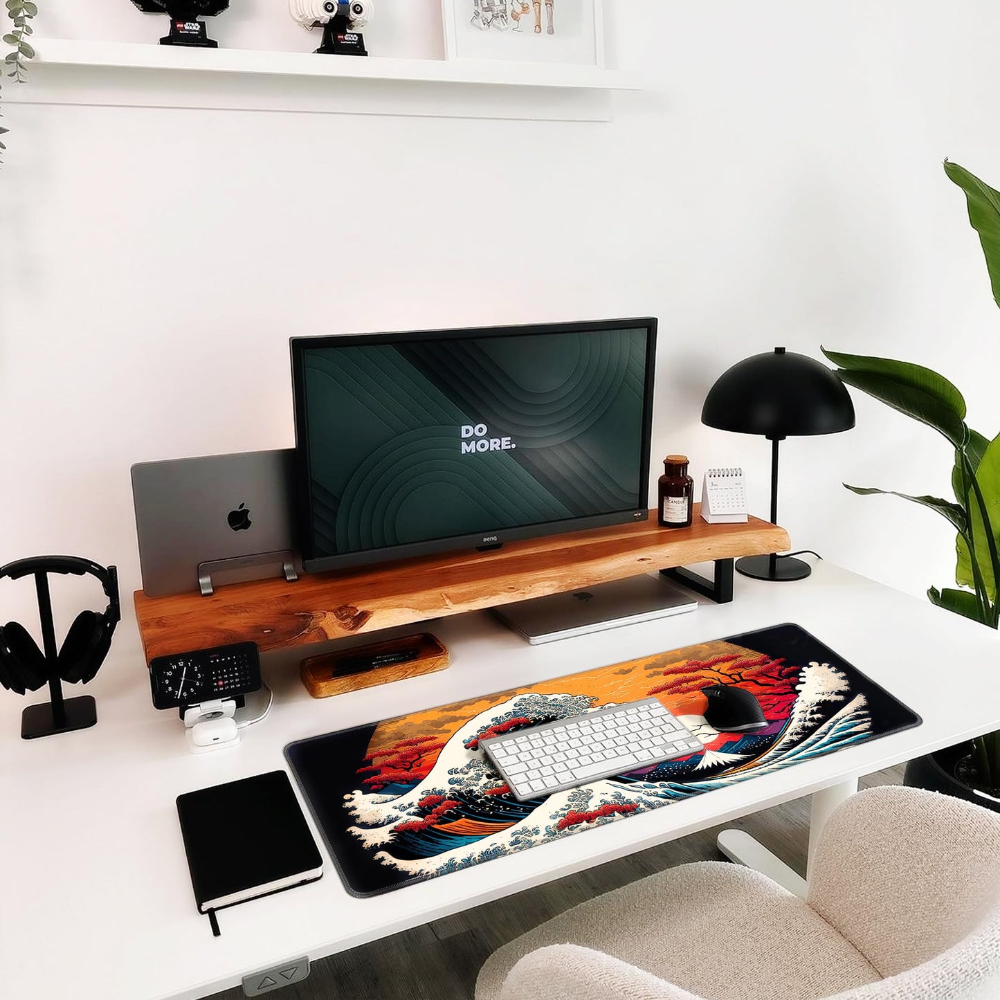 Hopipad Japanese Sea Waves Large Gaming Mouse Pad for Desk, Desk Mat with Seamed Edges, Waterproof Desk Pad, Non-Slip Rubber Base, 31.5x11.8 Inch Keyboard Pad Computer Mat, Big XL Mousepad