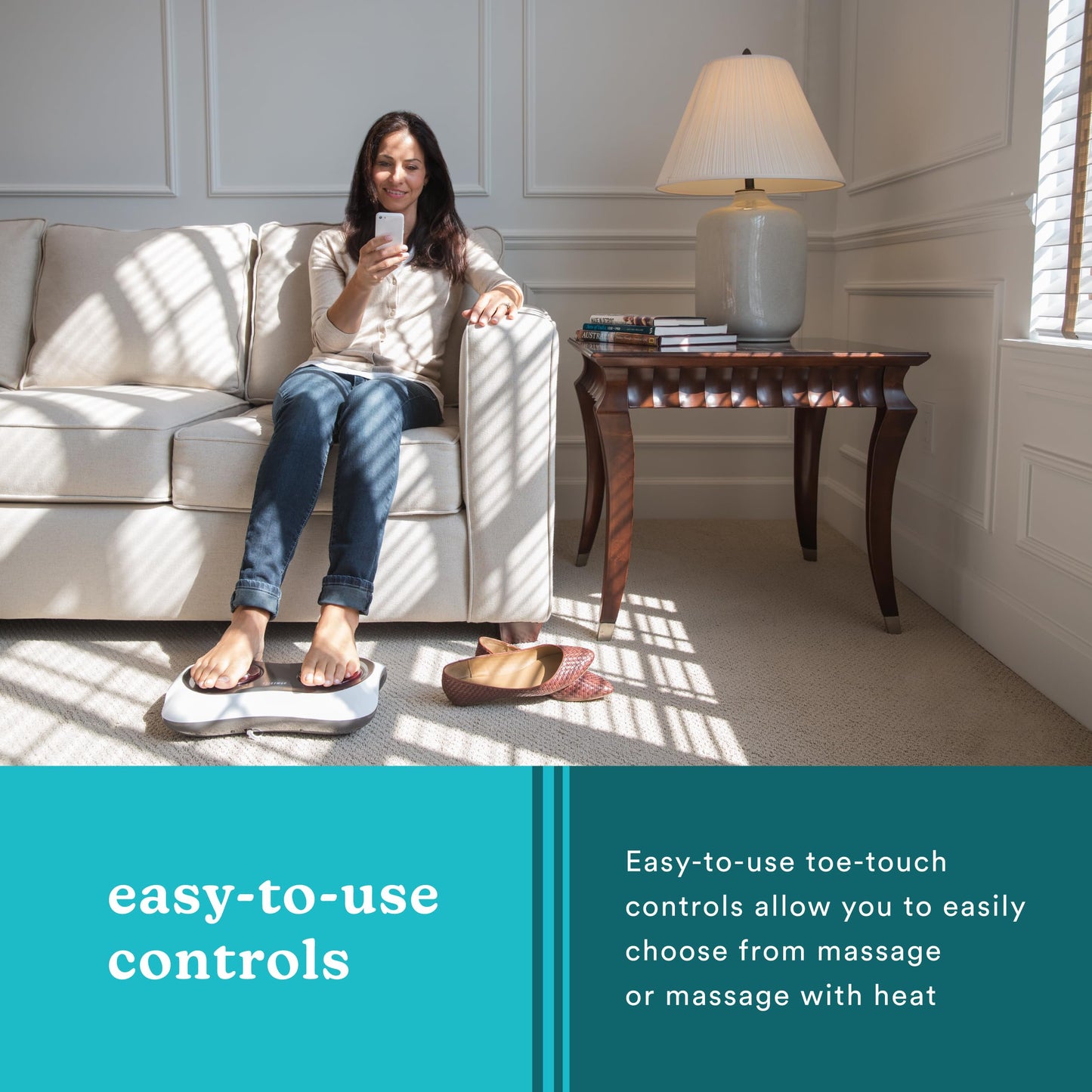 HoMedics Deluxe Shiatsu Foot Massager with Heat – Therapeutic Kneading & Rolling Foot Massager Machine, 4 Rotational Heads with 10 Massage Nodes, Toe-Touch Control