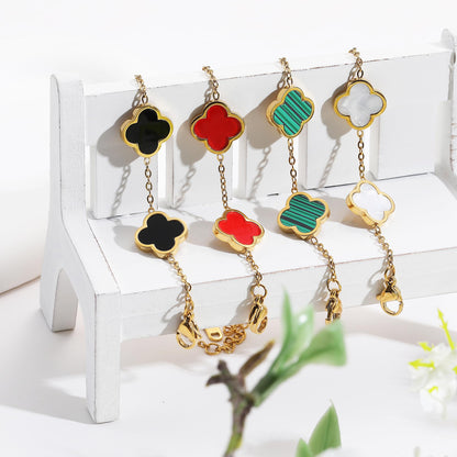 AIPPK 18K Gold Plated Clover Lucky Bracelet for Women White/Black/Red/Green Flower Four Leaf Link Bracelets Trendy Jewelry Gifts for Women (Purple)