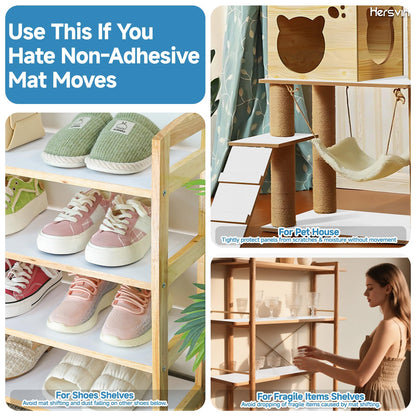 Hersvin Shelf Liners 10 in x 20 ft Self-Adhesive EVA Drawer Mats, Cupboard Protector, Kitchen Cabinet Lining Fridge Liner (White Flat Dot, 25.4x610cm)