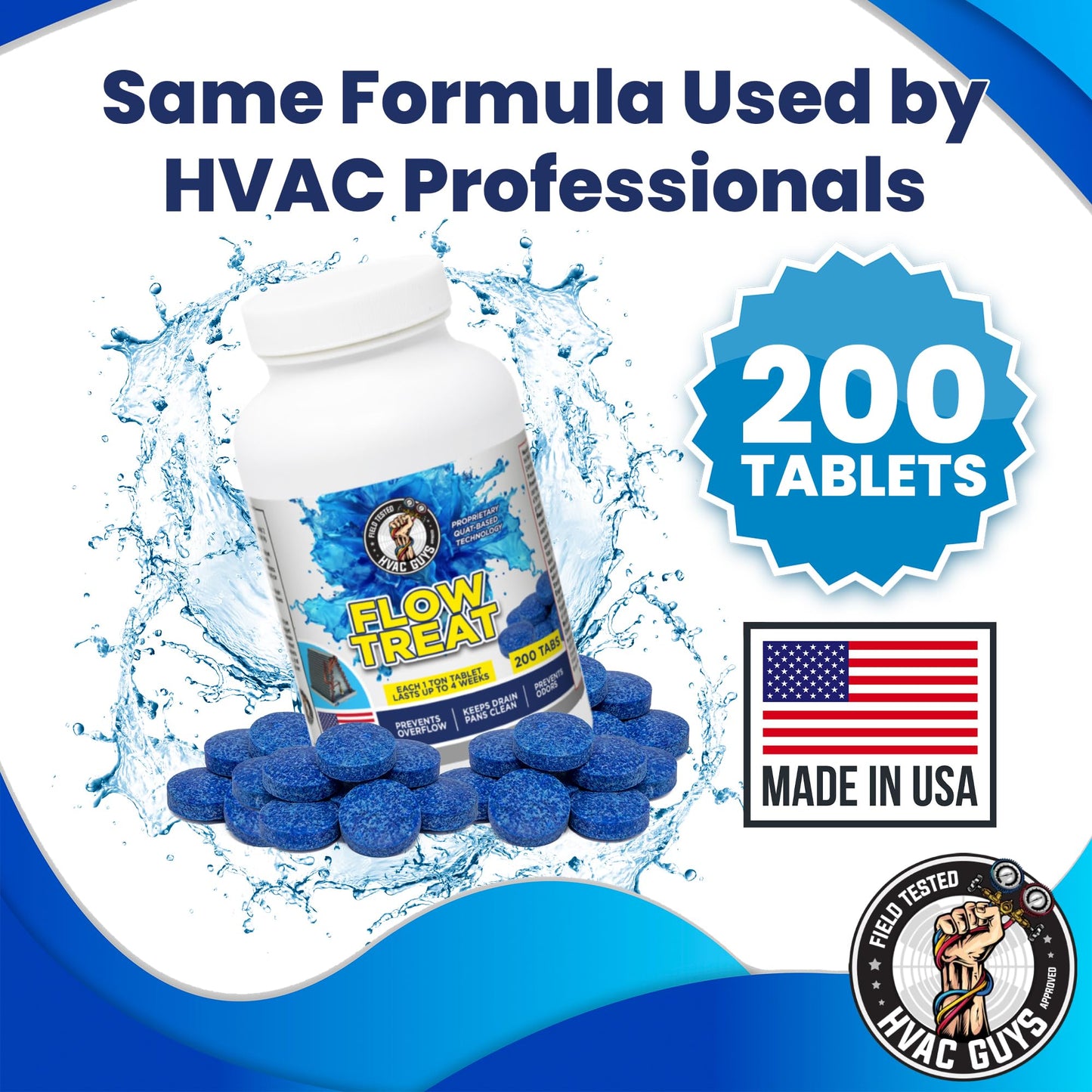 HVAC GUYS – Flow Treat Tabs - 2400 Tablets | AC Drain Line Cleaner | Prevents Odors, Keeps HVAC Drain Pan Clean, Prevents Overflow | One Tablet Lasts up to 4 Weeks