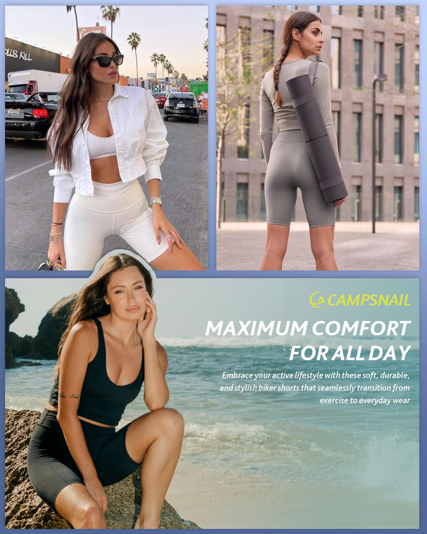 CAMPSNAIL 4 Pack Biker Shorts Women – 5"/8" High Waist Tummy Control Workout Gym Yoga Running Compression Shorts with Pockets