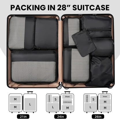 BAGAIL 8 Set/9 Set Packing Cubes Luggage Packing Organizer for Travel, Suitcase Packing Bags for Travel Accessories(Black, 9 Set)