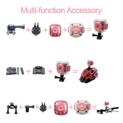 AKAMATE Kids Action Camera Waterproof Video Digital Children Cam 1080P HD Sports Camera Camcorder for Boys Girls, Build-in 4Games, 32GB SD Card (Pink)