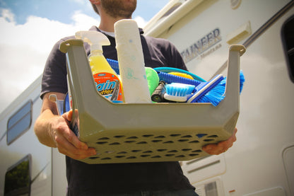 Camco Durable Large Step Stool - Textured Platform Surface to Help Prevent Slipping |Lightweight & Sturdy | Design Excellent for RVs, Trailers, Trucks| 400 lb. Capacity | 23" x 16" x 9 ¼" - Gray (43470)