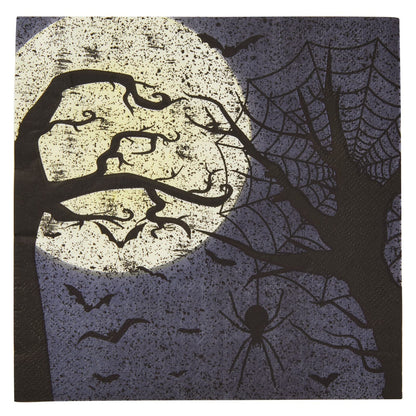 BLUE PANDA 144 Piece Halloween Dinnerware Set, Full Moon Night Sky Halloween Party Plates and Cups and Napkins Set for Spooky Gatherings and Witch Theme Parties (Serves 24)