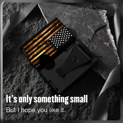 HIESGIE Minimalist Wallet for Men, Wood Grain American Flag, Mens USA Gifts, Metal Card Holder with Money Clip, Slim Front Pocket Wallet