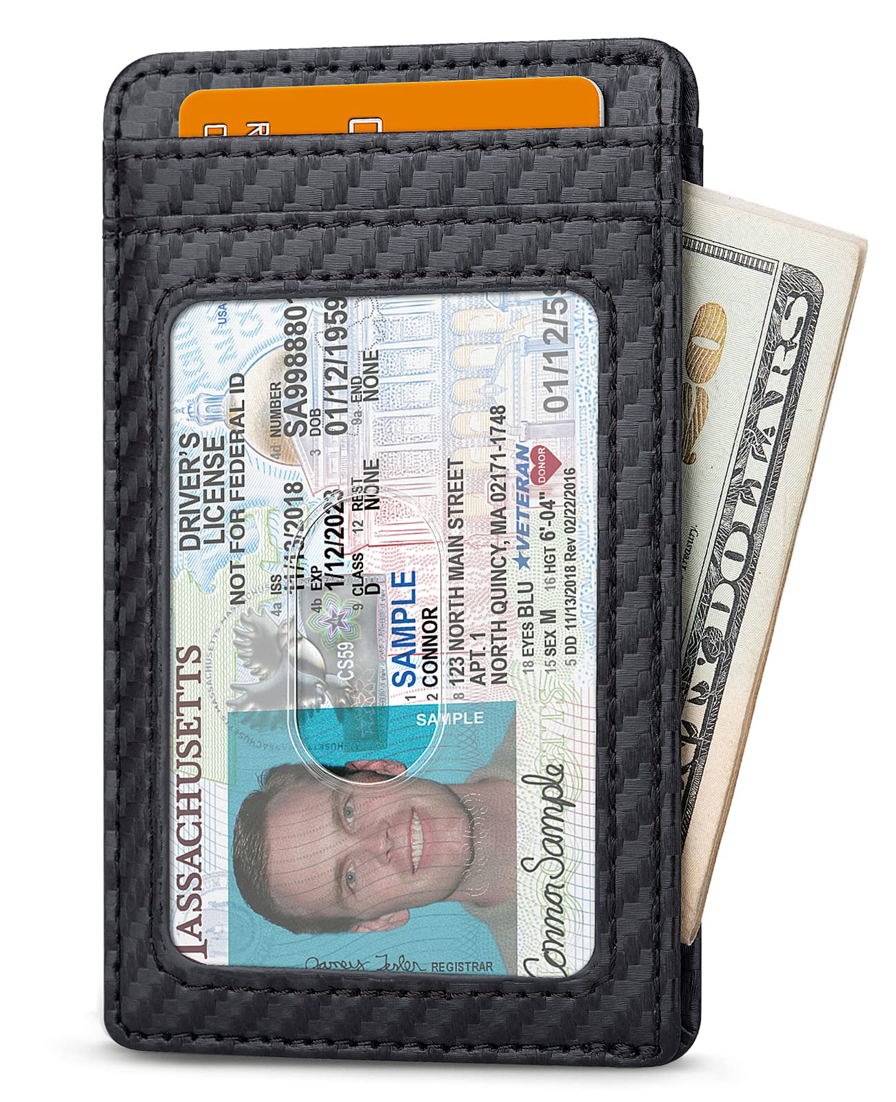 Buffway Mens Slim Wallet, Minimalist Thin Front Pocket Leather Credit Card Holder with RFID Blocking for Work Travel - Atlanta Black