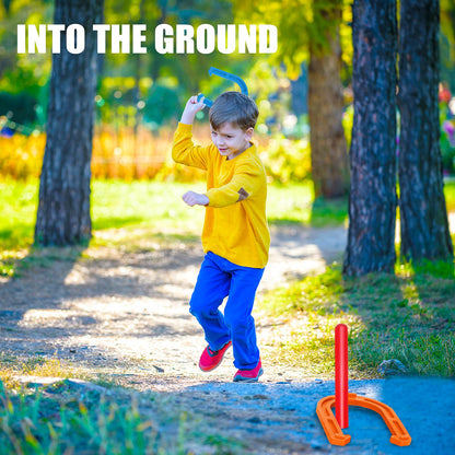 Win SPORTS Rubber Horseshoes Game Set for Outdoor Indoor Games,Beach Games - Perfect for Backyard and Fun for Kids and Adults! (Orange&Blue)