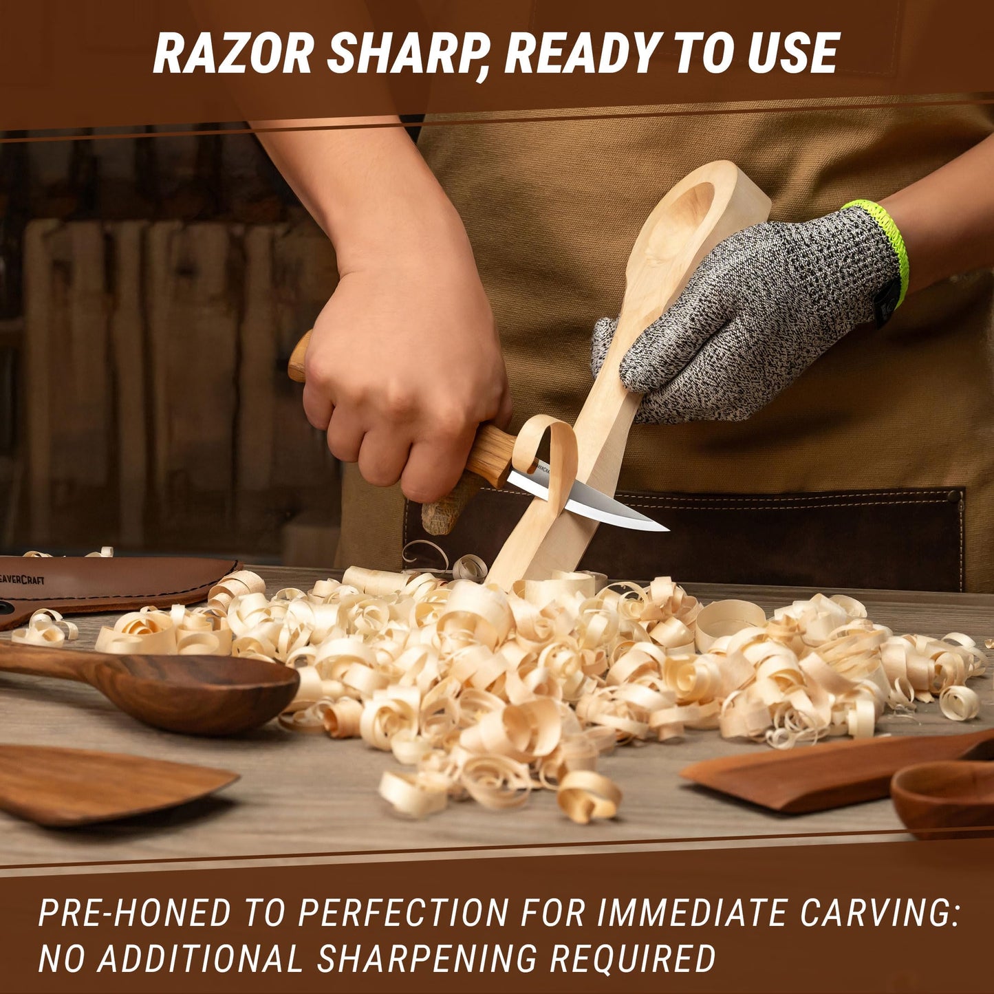 BeaverCraft Wood Carving Sloyd Knife C4s 3" - Whittling Knife with Leather Sheath for Carvers - Chip Wood Carving Tools for Beginner and Profi