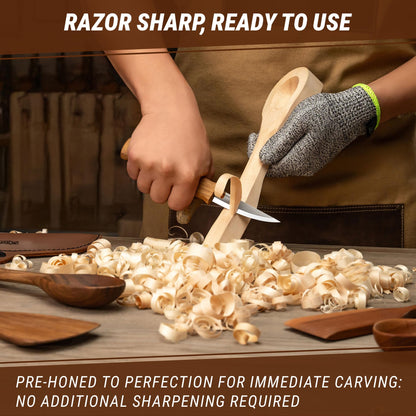 BeaverCraft Wood Carving Sloyd Knife C4s 3" - Whittling Knife with Leather Sheath for Carvers - Chip Wood Carving Tools for Beginner and Profi