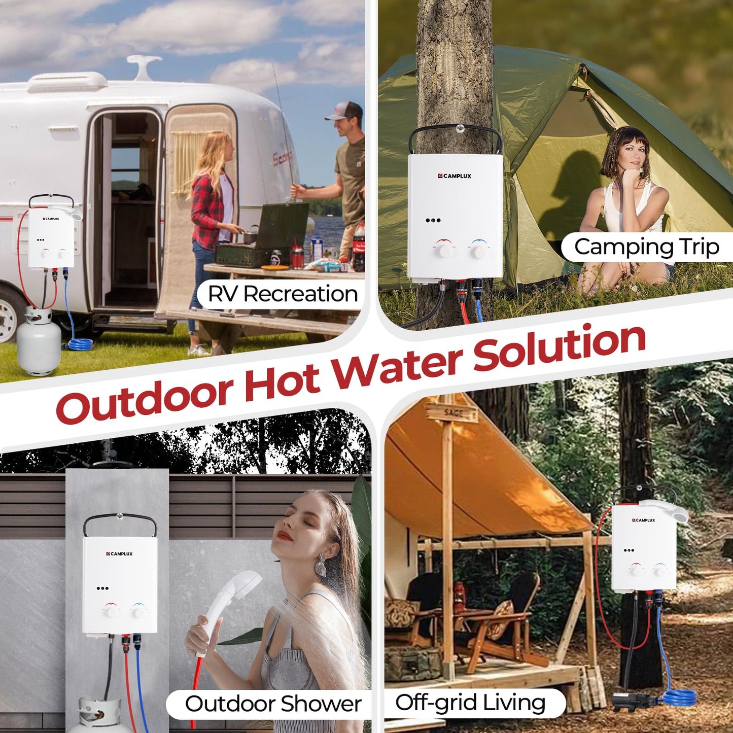 CAMPLUX 5L 1.32 GPM Outdoor Portable Propane Gas Tankless Water Heater With 1.2 GPM Water Pump