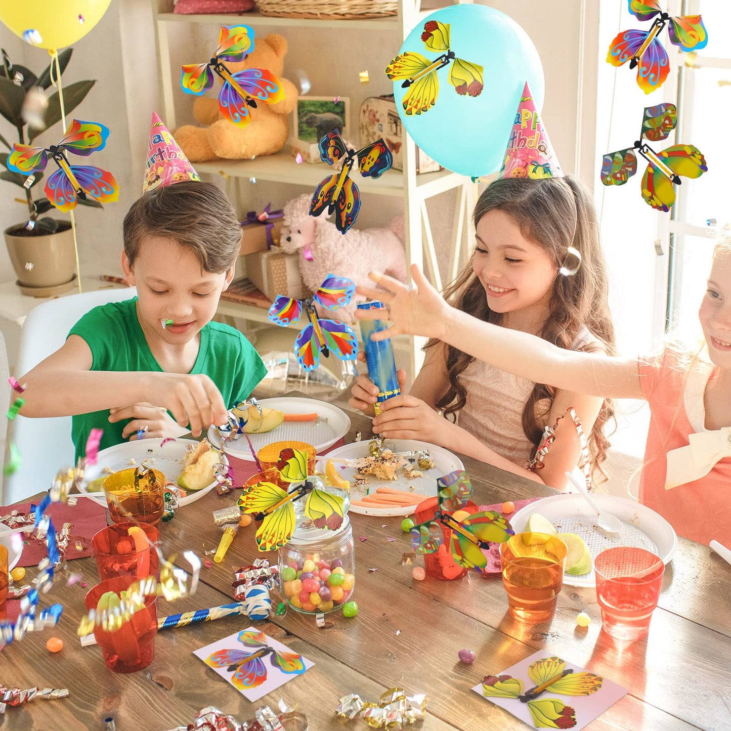 AhlsenL 20 PCS Flying Butterfly Toy, Wind Up Flying Butterfly Surprise Box Wind Up Butterfly Surprise Toy for Wedding Birthday Party Book and Greeting Cards(5 Styles)