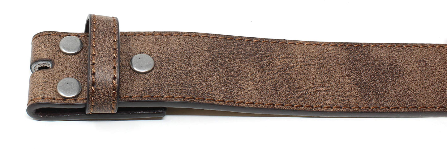 BC Belts Leather Belt Strap with Vintage Distressed Texture 1.5" Wide with Snaps (Dark Brown-XL)