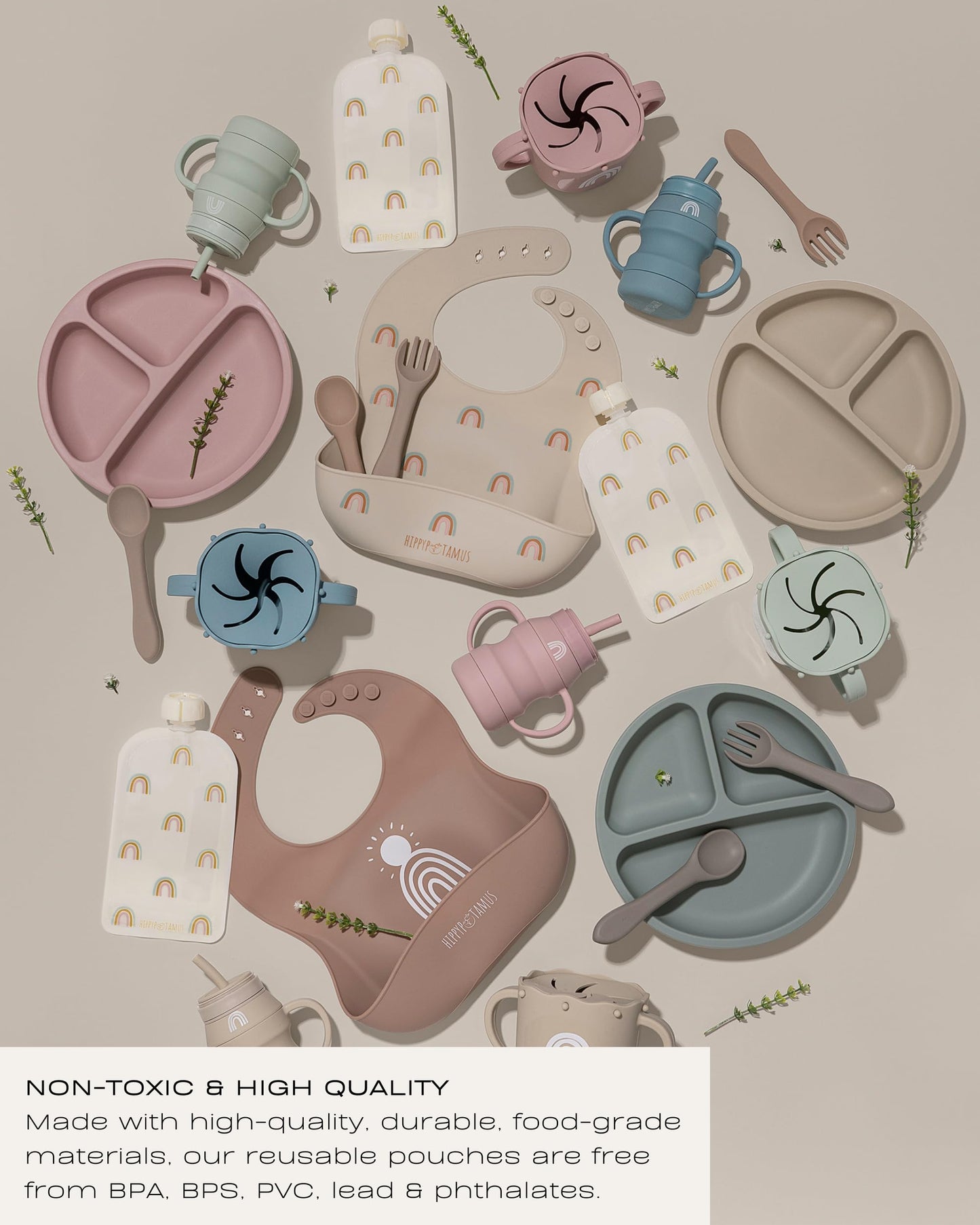 Hippypotamus Reusable Baby Food Pouches for Toddlers - BPA Free Food Grade - Dishwasher & Freezer Safe - Baby Food Containers - Refillable Squeeze Pouch for Applesauce & Yogurt - 12 Pack (Rainbows)