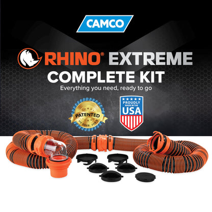 Camco RhinoEXTREME 20' RV Sewer Hose Kit – Premium Sewer Kit — Pre-Assembled & Ready-to-Use — Includes 4-in-1 Dump Station Adapter & Storage Caps — Crush & Abrasion Resistant (21012)