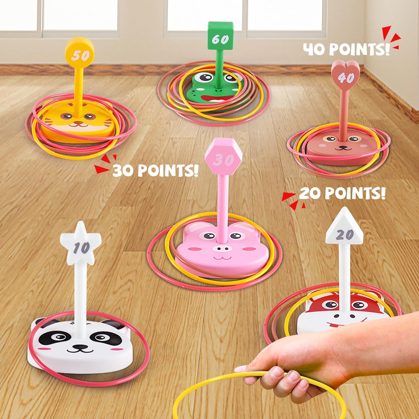 Animal Ring Toss Game Toy Set for Kids, 6 Targets Stands & 36 Rings Combo, Indoor Outdoor Party Yard Family Adults Activity, Birthday Present for Toddlers Boys Girls Child Ages 3+