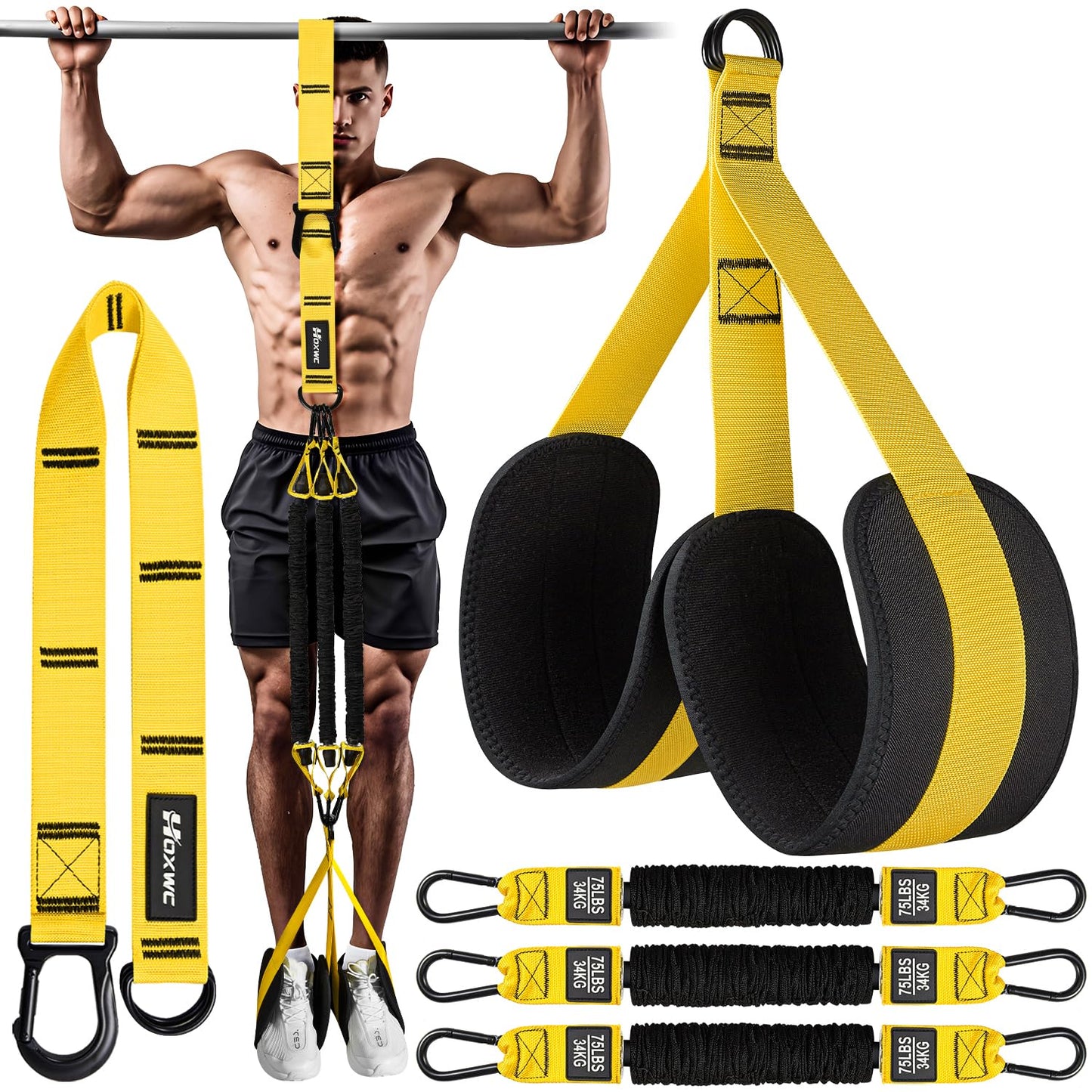 HOXWC Pull Up Assistance Bands, Adjustable Heavy Duty Resistance Band for Pull Up, 3 Pull Up Bands, Comfortable Fabric Feet/Knee Rest, Assistance Bands for Pull-Up, Home Fitness, Body Stretching