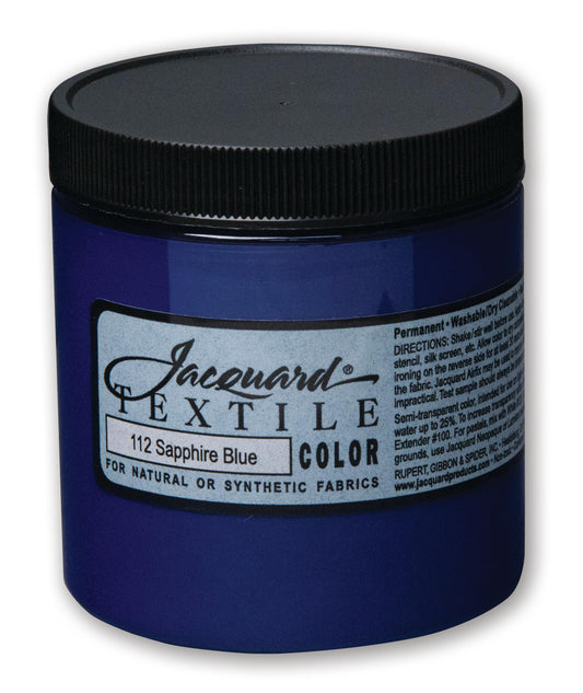 Jacquard Textile Color Saphire Blue - Permanent Fabric Paint for Clothes, Furniture Upholstery, Shoes or Tote Bags – Indoor & Outdoor Fabric Paint – 8 Oz Jar, Upholstery Fabric Paint