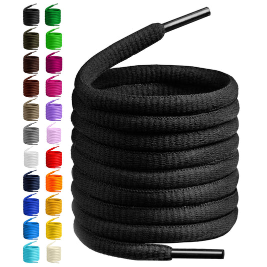 BIRCH's Oval Shoelaces 27 Colors Half Round 1/4" Shoe Laces 4 Different Lengths (45.5" (115cm) - L, Black)