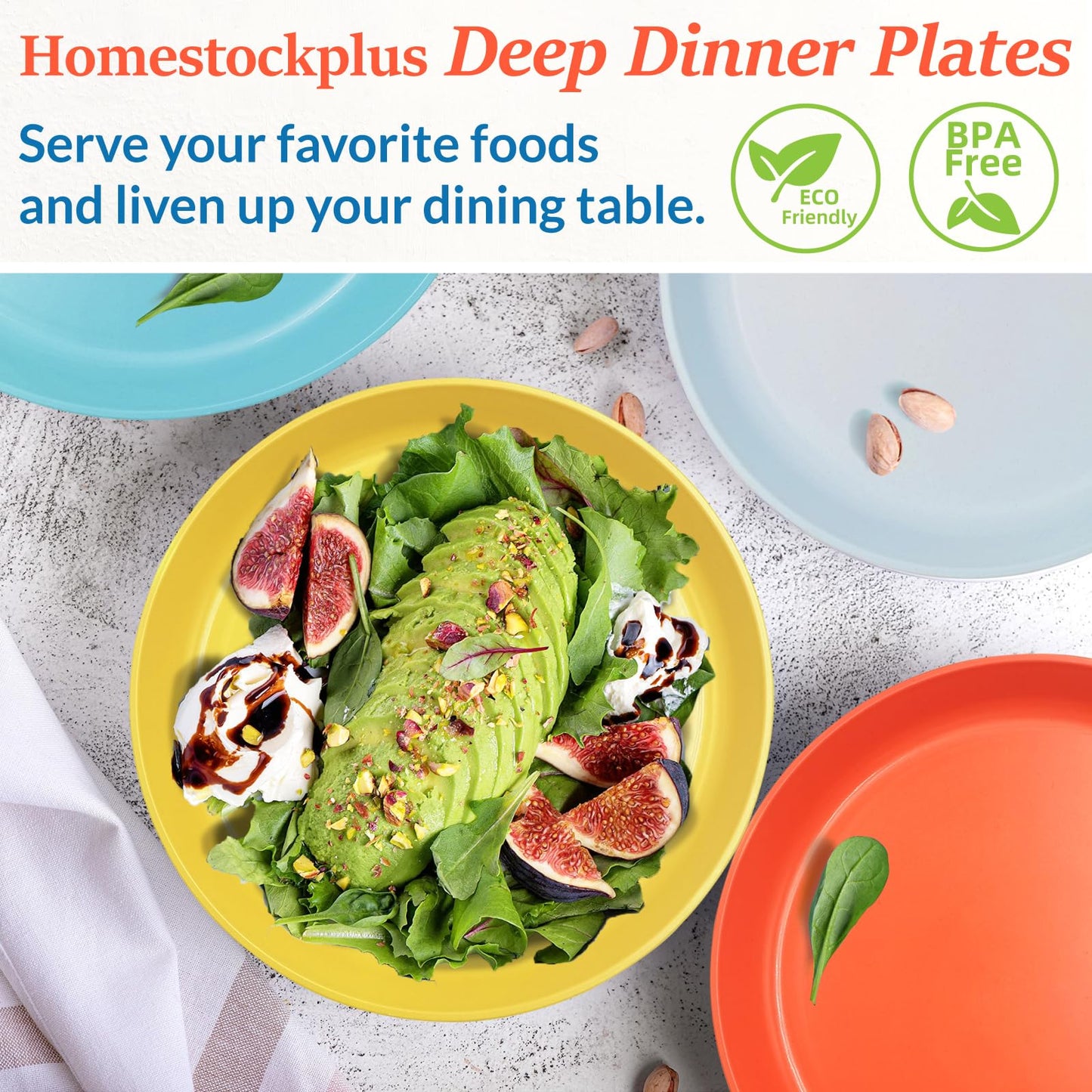 9 Inch Dinner Plates Set of 8 - BPA-Free Wheat Straw & Plastic Plates Lightweight Plate for Dessert,Pasta BPA Free, 8 Colors