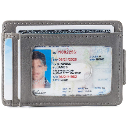 Alpine Swiss Harper Mens RFID Slim Money Clip Front Pocket Wallet Minimalist Leather ID Card Holder Gray