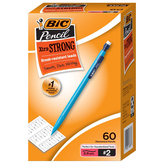 BIC Xtra-Strong Mechanical Pencil, 2 Lead, No Smudge, Colorful Barrel, Thick Point (0.9mm), Assorted Colors, 60-Count