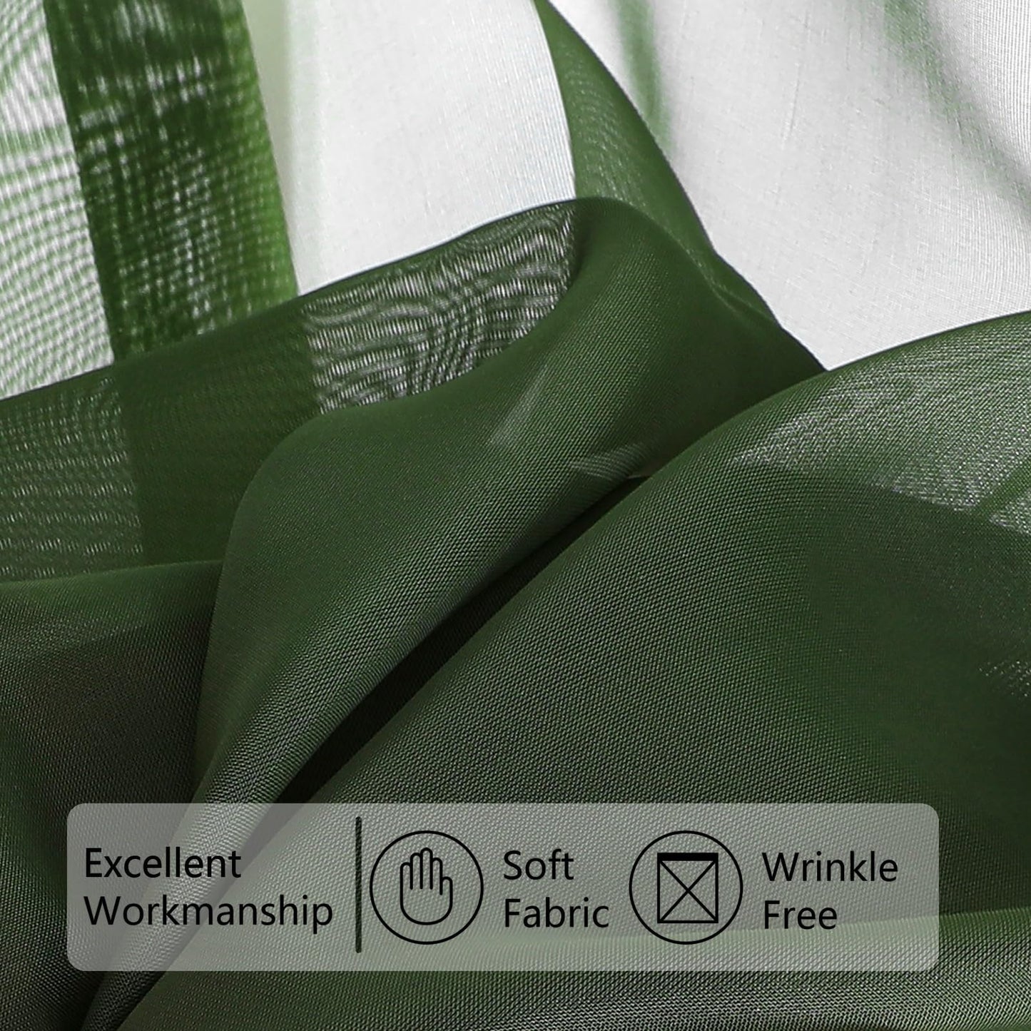 Airwill Short Sage Green Cafe Curtains - 36 Inch Tier Rod Pocket Sheers for Bathroom & Small Windows, 2 Panels