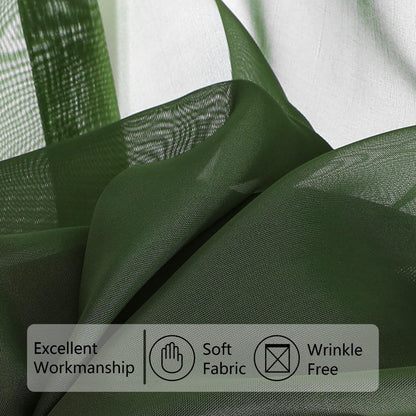 Airwill Short Sage Green Cafe Curtains - 36 Inch Tier Rod Pocket Sheers for Bathroom & Small Windows, 2 Panels