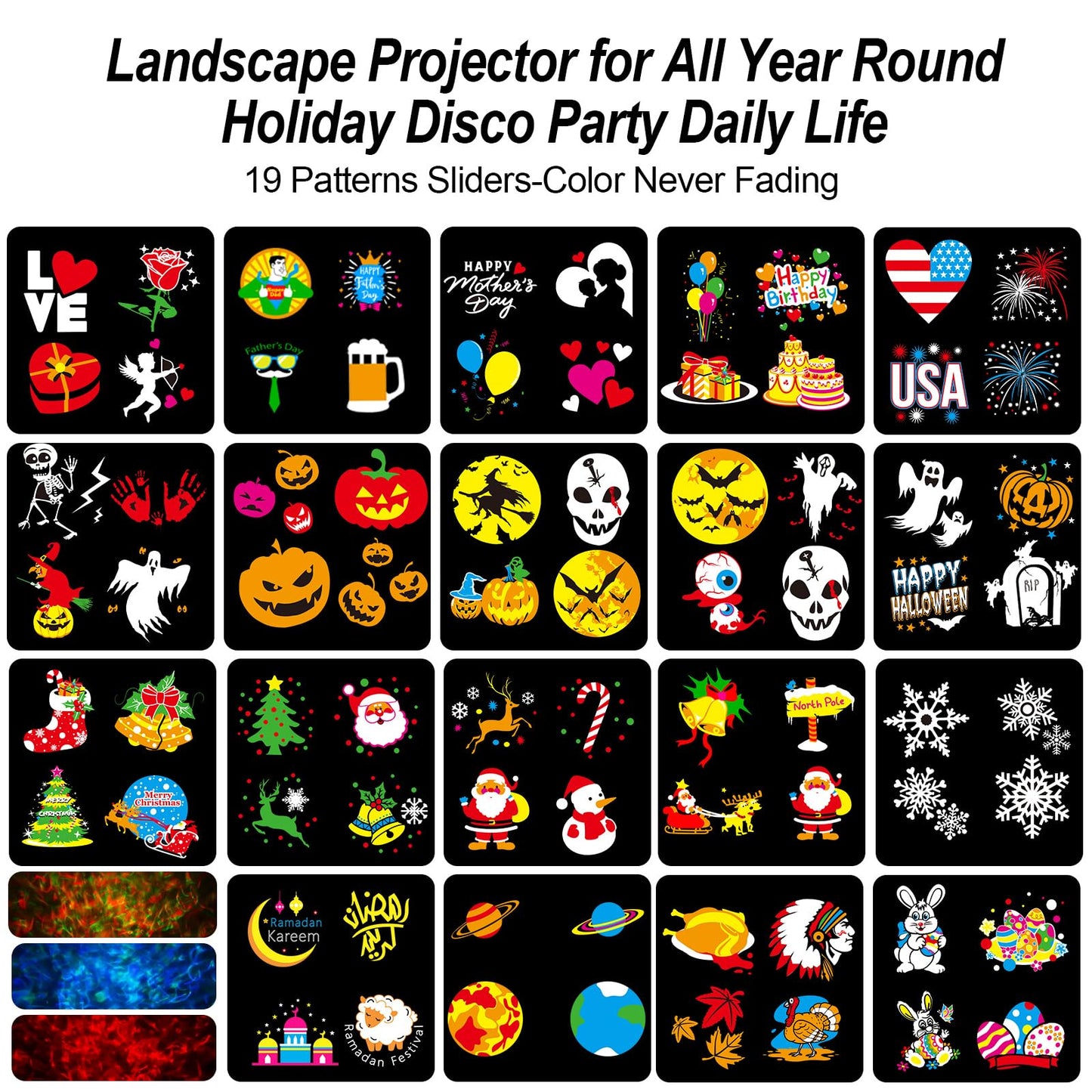 Brighter Halloween Decorations Projector Lights for Home, 2025 Upgraded Holiday Projectors with 19 HD Replaceable Slides (Ocean Wave & Patterns), Weather Proof Halloween Projector Light Show