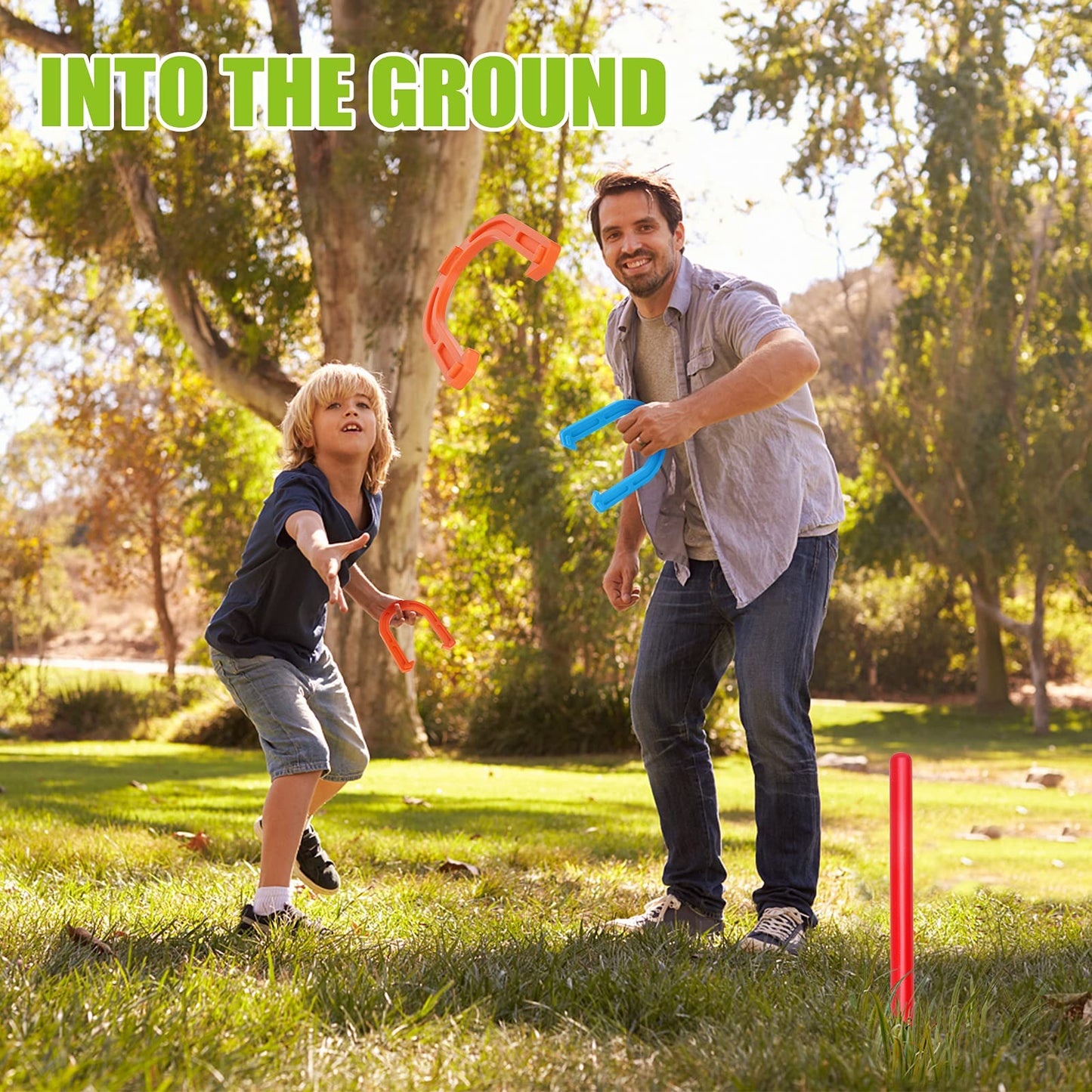 Win SPORTS Rubber Horseshoes Game Set for Outdoor Indoor Games,Beach Games - Perfect for Backyard and Fun for Kids and Adults! (Orange&Blue)