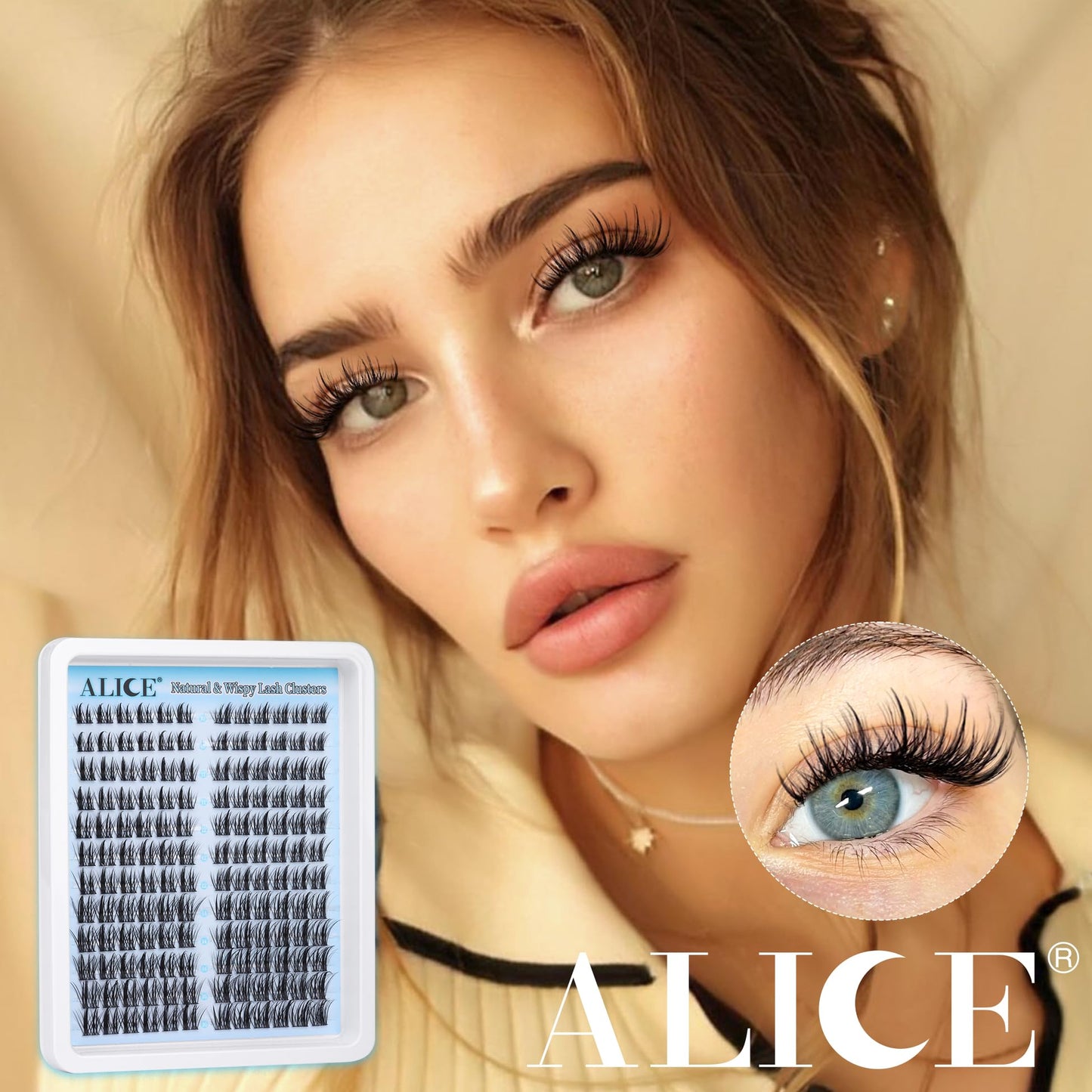 ALICE Natural Lash Clusters DIY Lash Extensions Wispy Eyelash Clusters Anime Cat Eye Cluster Eyelash Extensions10-16mm Individual Lashes 144pcs