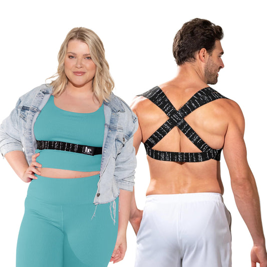 BackEmbrace Posture Corrector for Women and Men - Made in USA - Slim and Adjustable Shoulder Brace - Back Brace for Back Pain Relief - Black Drizzle XL