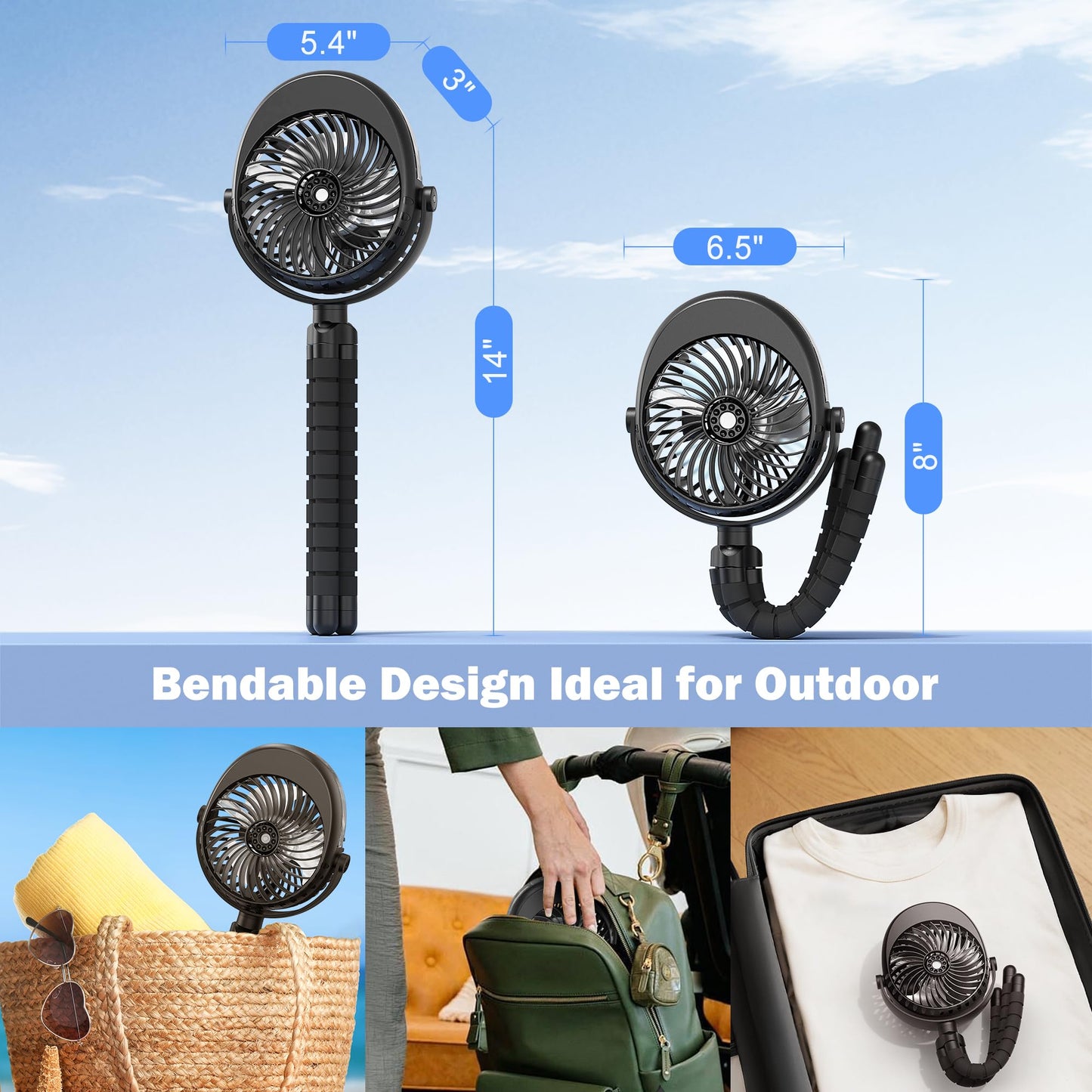 AMACOOL Portable Misting Stroller Fan, Rechargeable Mister Fan with Water Spray, 270°Pivoting, Flexible Tripod Clip on Mist Cooling Fans for Disney Travel Beach Outdoor Car Seat Treadmill Golf Cart