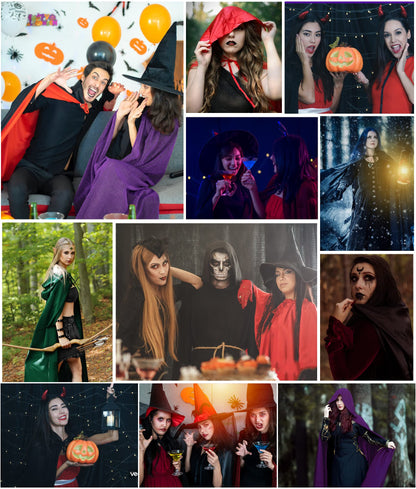 Ammiko Velvet Cape Unisex Cloak with Hood Halloween Costume Hooded cloak Adult Vampire Witch Cape Women Men Green 100cm