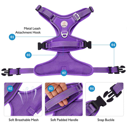 Hipubby Dog Harness Small Sized Dog, No Pull Pet Harness with 2 Metal Rings and Control Handle, Adjustable Soft Dog Vest with Reflective Strips, Easy Walking and Training for Small Dogs, Purple, S