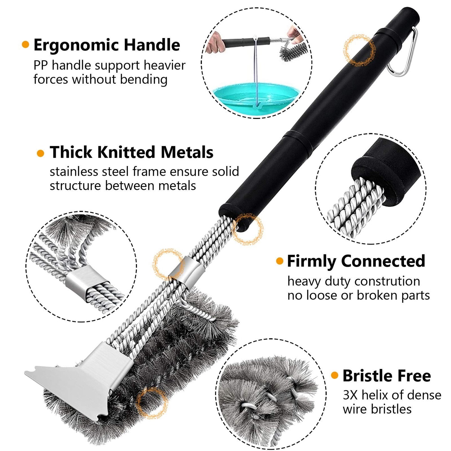 HaSteeL Grilling Utensil Set 18in, Stainless Steel BBQ Accessories Tools with Bag for Outdoor Cooking Camping, Heavy Duty Grill Spatula, Tong, Meat Fork, Basting Brush, Cleaning Brush, Man’s Gift