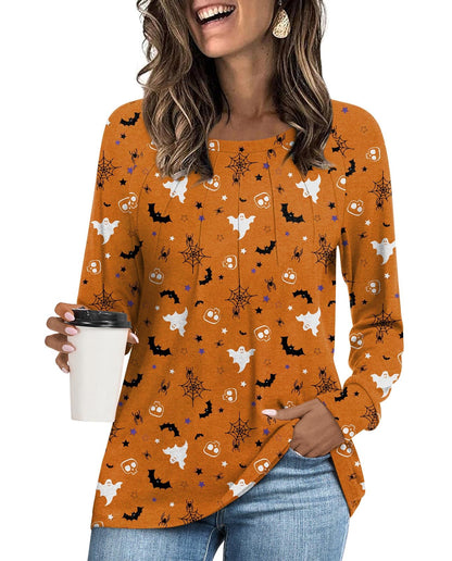 Addtoo Womens Halloween 2025 Fall Tunic Plus Size Tops Casual Long Sleeve Pleated Blouse Warm Dressy Tshirt XXLarge