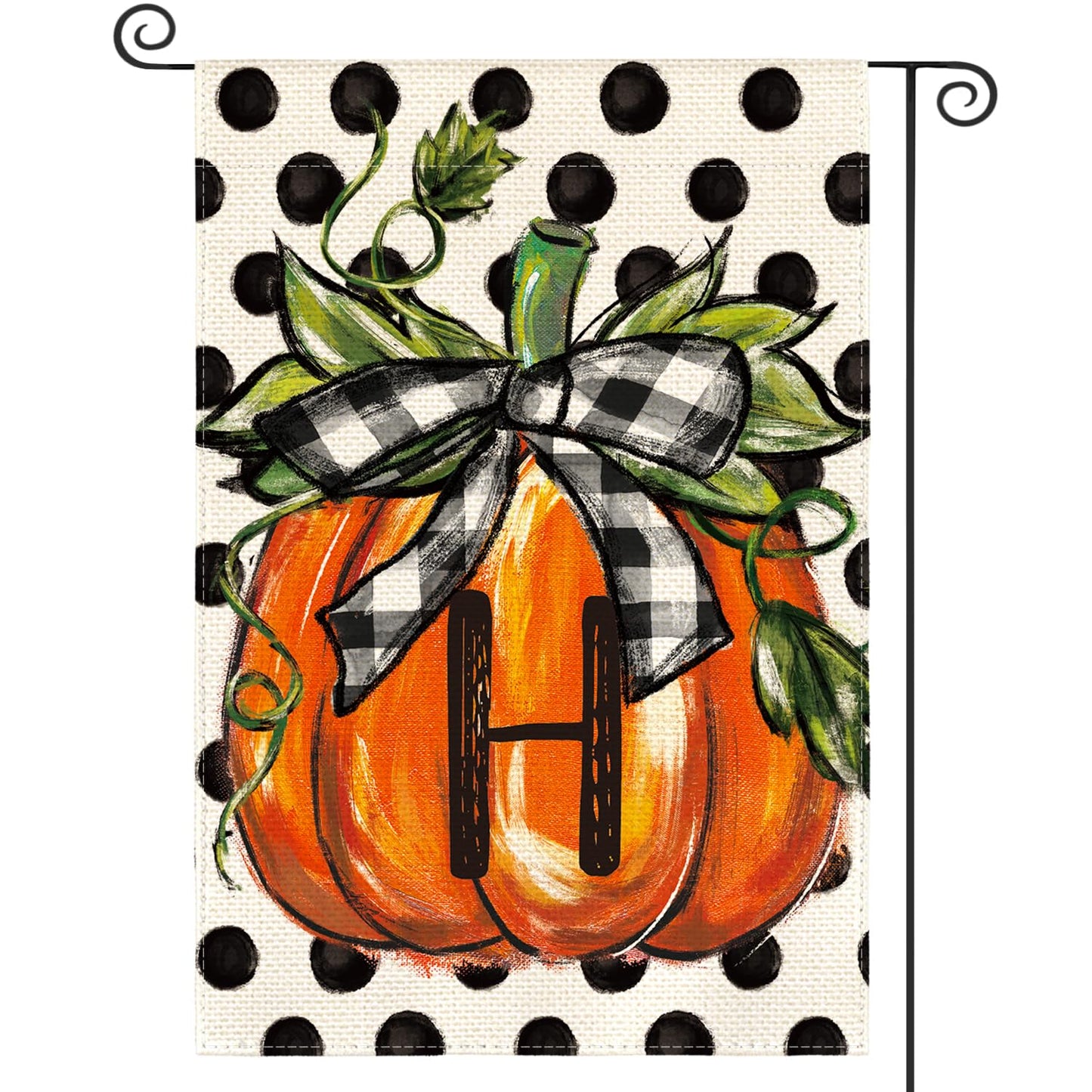 AVOIN colorlife Fall Monogram Letter H Garden Flag Polka Dot Pumpkin 12x18 Inch Double Sided Outside, Small Burlap Family Last Name Initial Yard Decoration