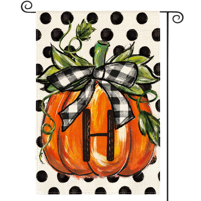 AVOIN colorlife Fall Monogram Letter H Garden Flag Polka Dot Pumpkin 12x18 Inch Double Sided Outside, Small Burlap Family Last Name Initial Yard Decoration