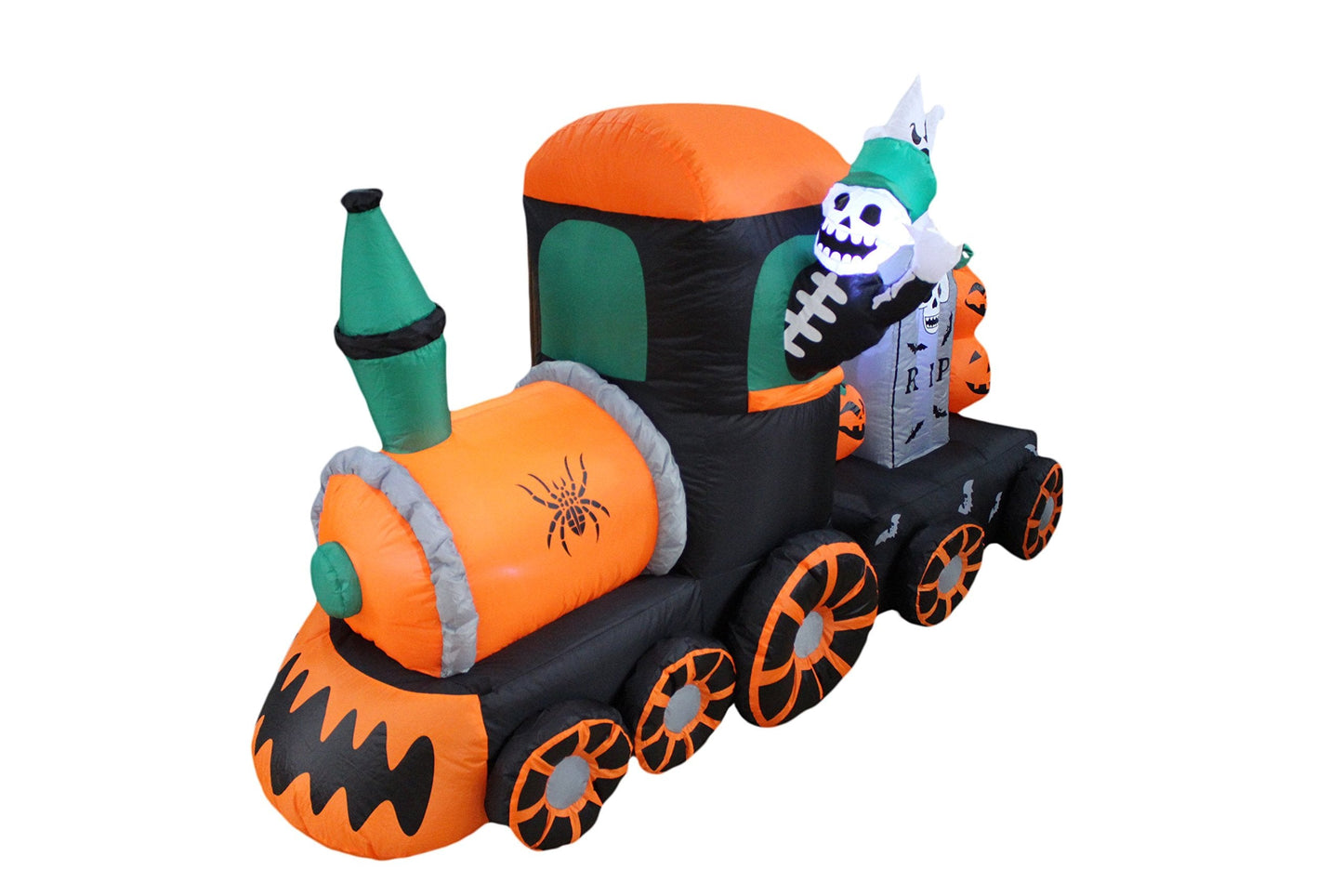 BZB Goods 7 Foot Long Halloween Inflatable Skeleton on Train LED Lights Outdoor Indoor Holiday Decorations, Blow up Lighted Yard Decor, Giant Lawn Inflatable Home Garden Party Favor Decoration