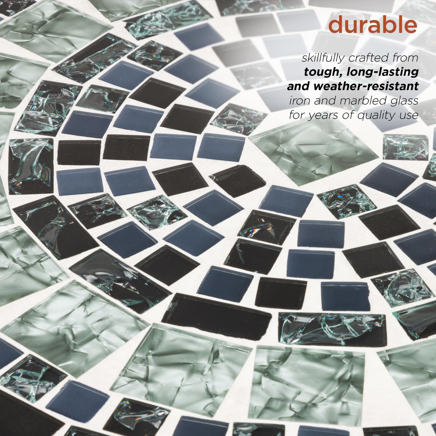 Alpine Corporation Indoor/Outdoor Marbled Glass Mosaic 3-Piece Bistro Set Folding Table and Chairs Patio Seating