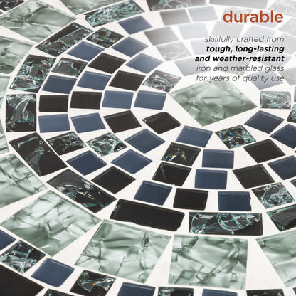 Alpine Corporation Indoor/Outdoor Marbled Glass Mosaic 3-Piece Bistro Set Folding Table and Chairs Patio Seating