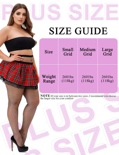 Buauty Plus Size Fishnet Stockings for Women - 3 Pairs Sexy Fishnets Tights, Halloween Fish Net Stockings,Gothic Clothes