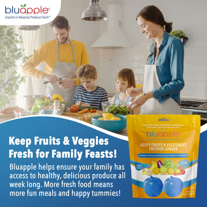Bluapple Produce Saver Ethylene Gas Absorber 2-Pack - Keeps Fruits & Vegetables Fresh Longer in Refrigerator Crisper, Shelves, & Fruit Bowls, Lasts up to 3 Months, Produce Storage, BPA Free, USA Made